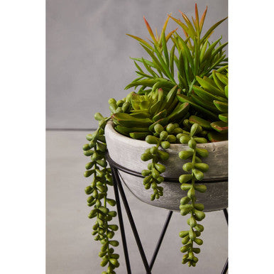 Orsina Fiori Mixed Faux Succulent in Grey Ceramic Pot with Metal Stand