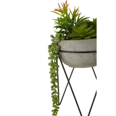 Orsina Fiori Mixed Faux Succulent in Grey Ceramic Pot with Metal Stand