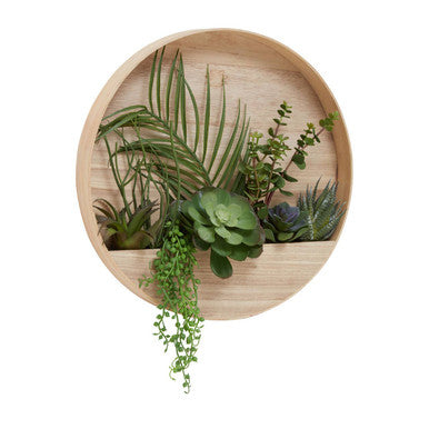 Orsina Fiori Mixed Succulents | Round Wood Wall Planter Decor