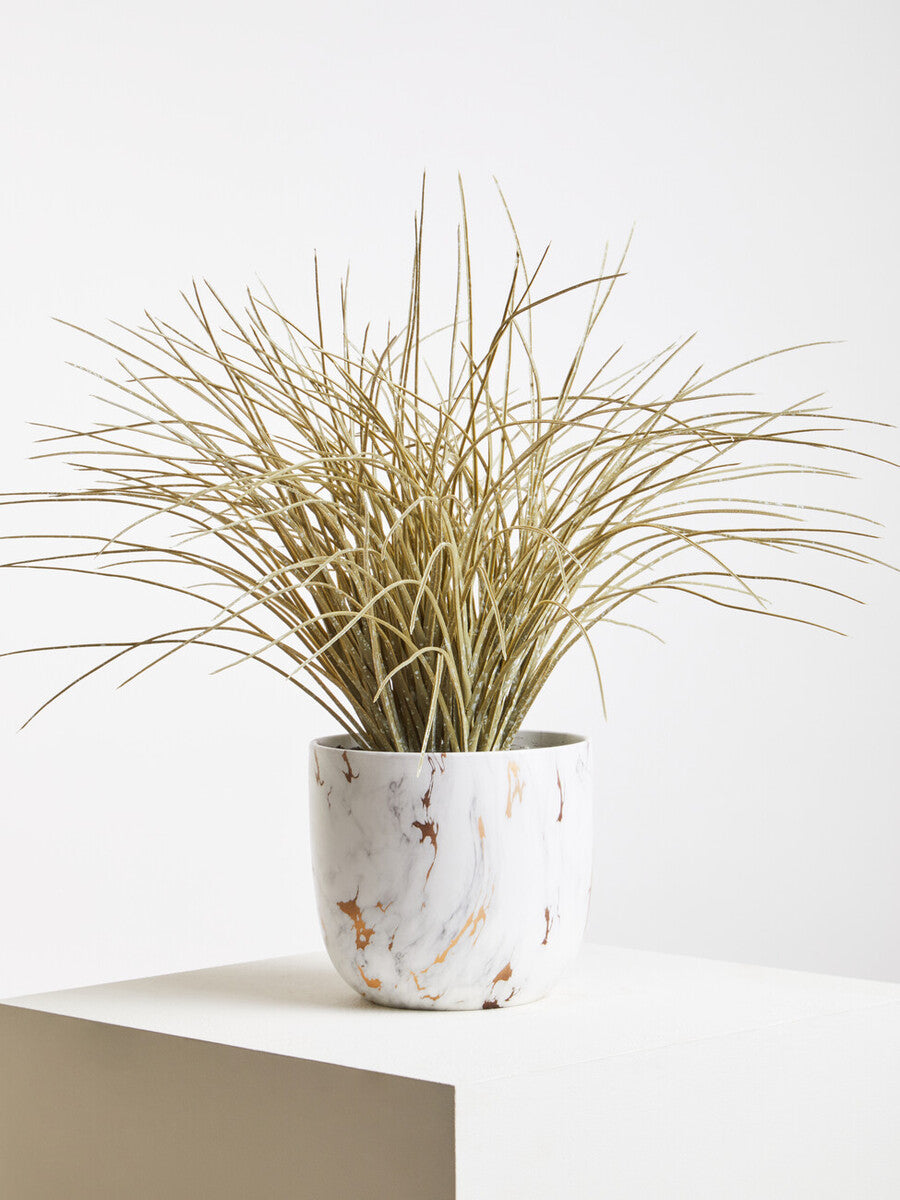 Orsina Fiori Artificial Grass Plant in White Marble Ceramic Pot