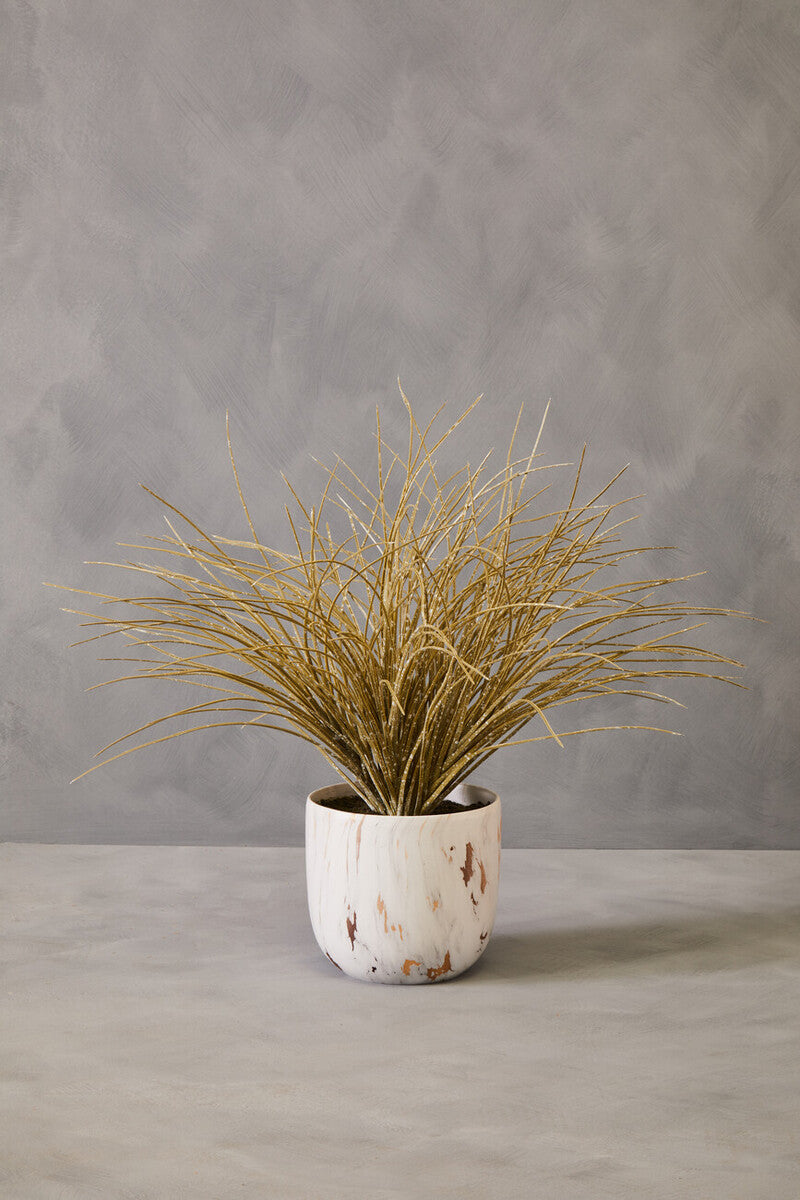 Orsina Fiori Artificial Grass Plant in White Marble Ceramic Pot