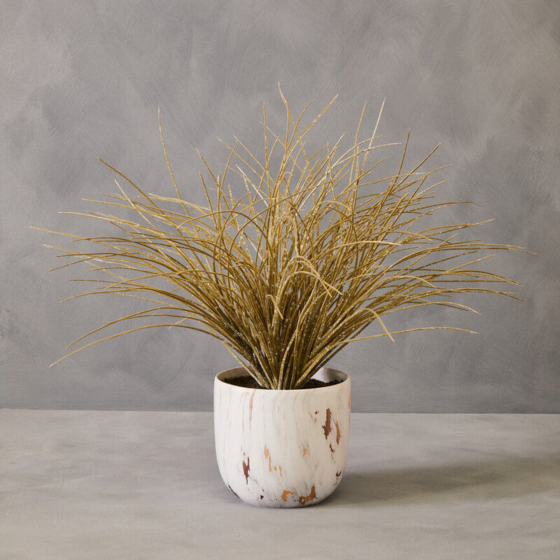 Orsina Fiori Artificial Grass Plant in White Marble Ceramic Pot