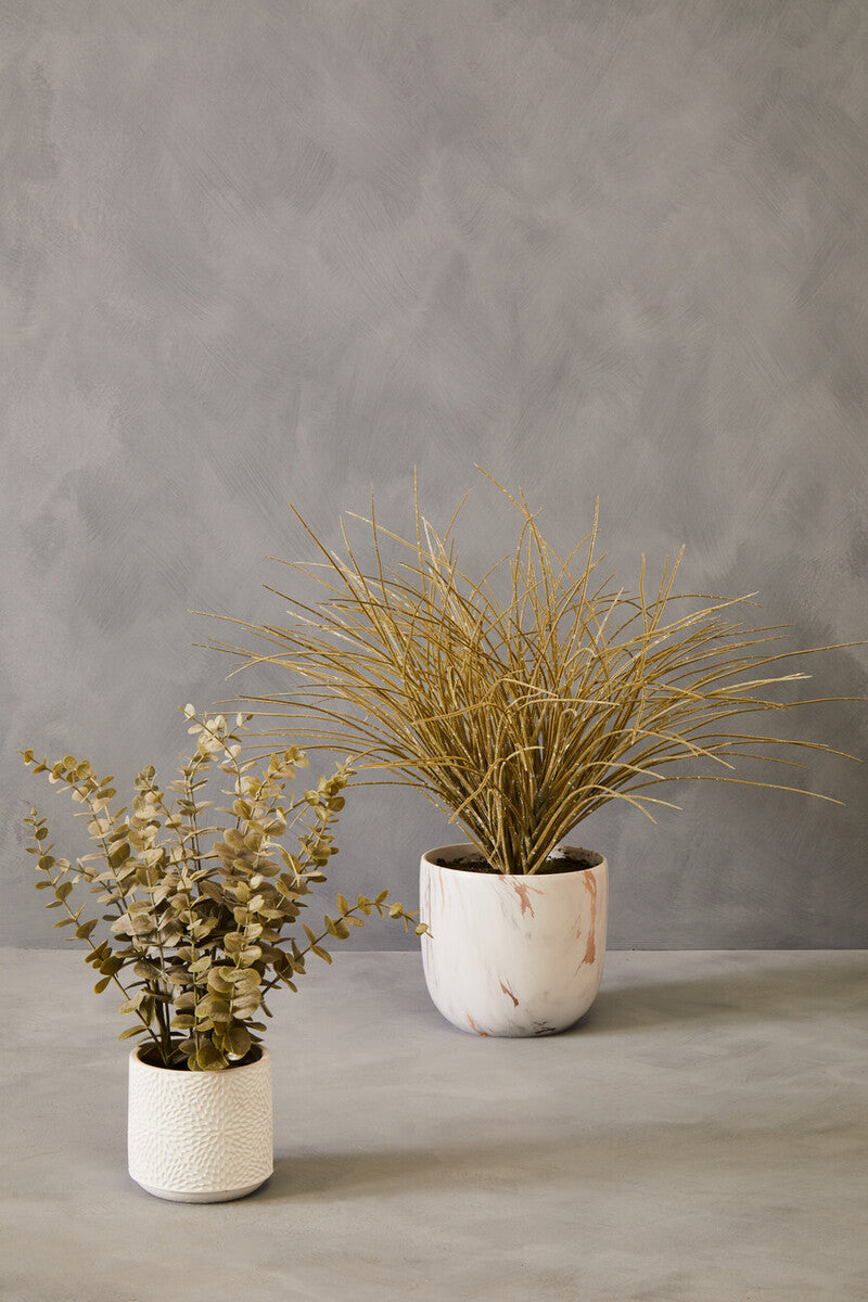 Orsina Fiori Artificial Grass Plant in White Marble Ceramic Pot