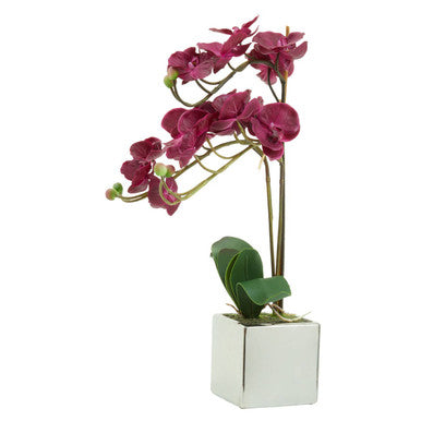 Orsina Fiori Purple Orchid Artificial Plant in Silver Square Pot
