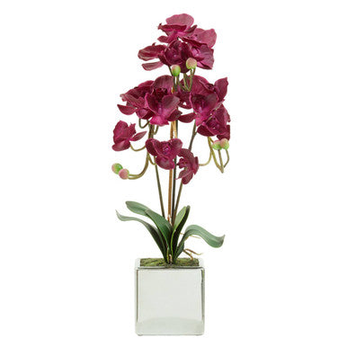 Orsina Fiori Purple Orchid Artificial Plant in Silver Square Pot