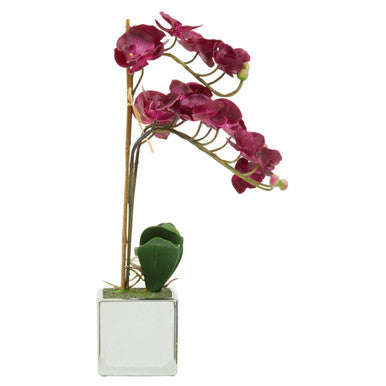 Orsina Fiori Purple Orchid Artificial Plant in Silver Square Pot