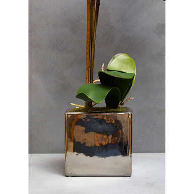 Orsina Fiori Purple Orchid Artificial Plant in Silver Square Pot