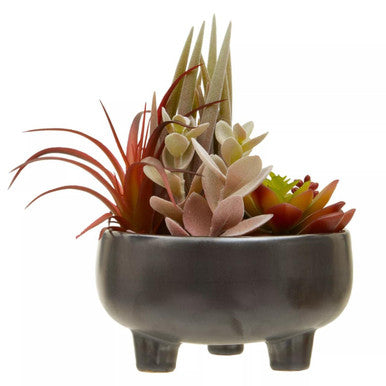 Orsina Fiori Mixed Faux Succulents in Grey Legged Ceramic Pot