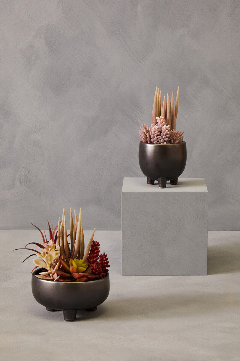 Orsina Fiori Mixed Faux Succulents in Grey Legged Ceramic Pot