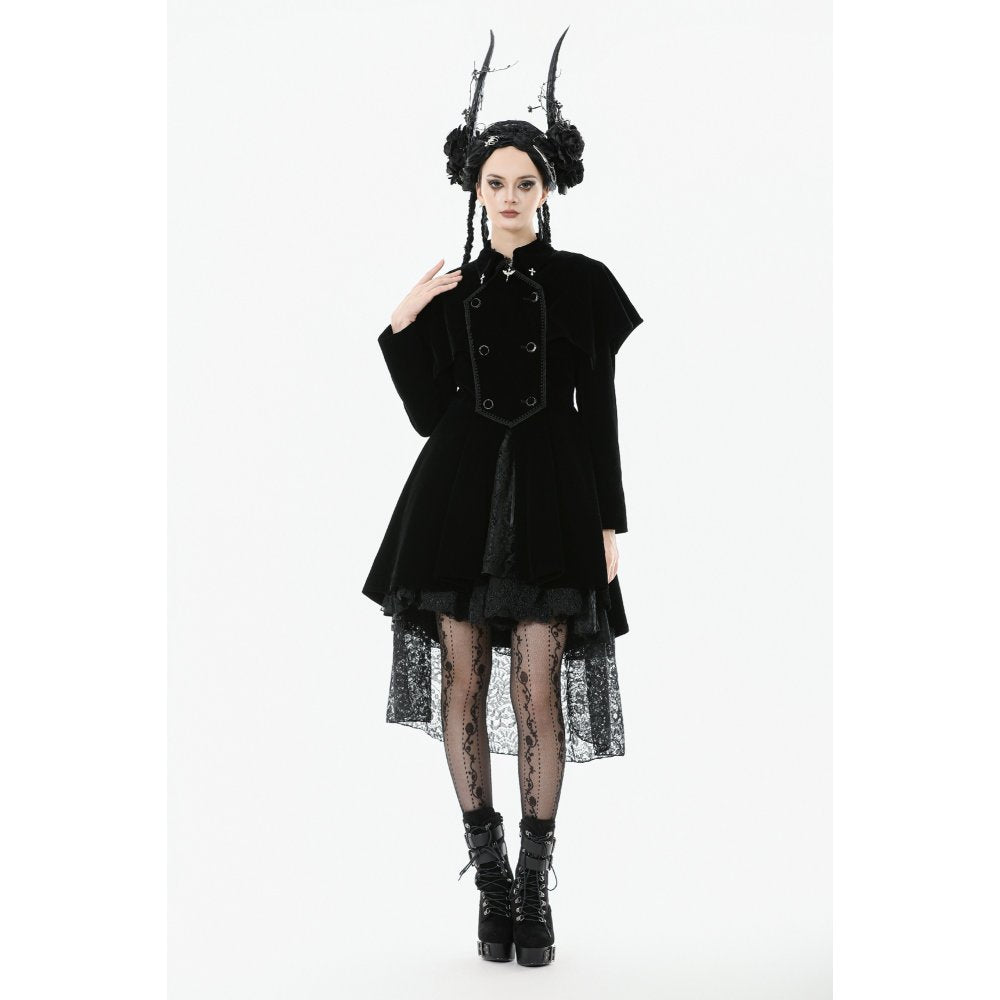 Dark in Love Lilith Officer Velvet Coat – Black Gothic High-Low Jacket