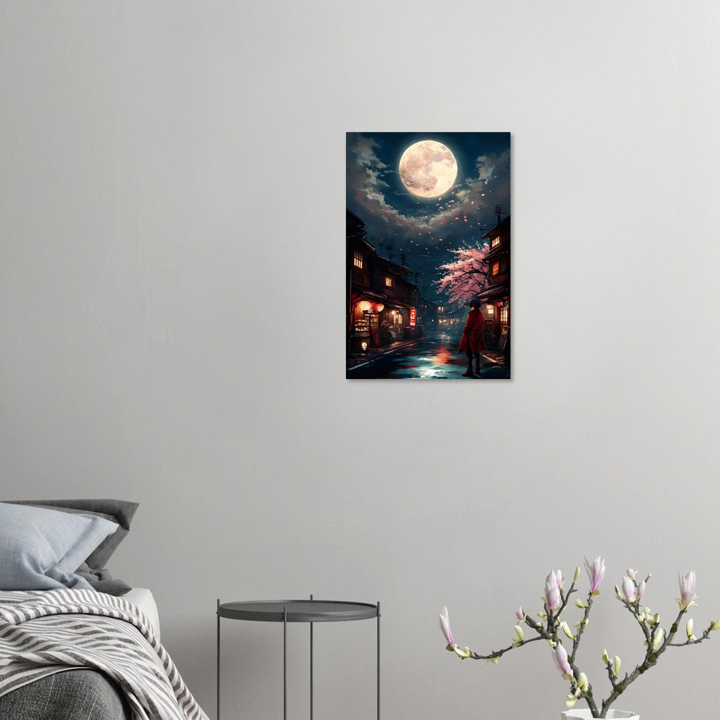 Japanese Cityscape Night Poster – Urban Glow Under the Moon