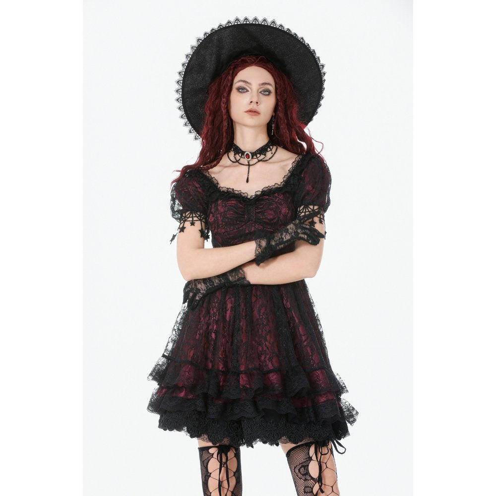 Dark in Love Red Black Lace Princess Dress with Star Charms