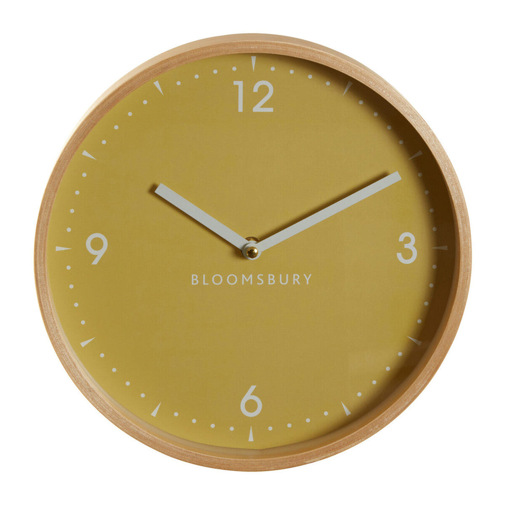 Orsina Vitus Small Yellow Wall Clock – Modern Glass & Natural Wood
