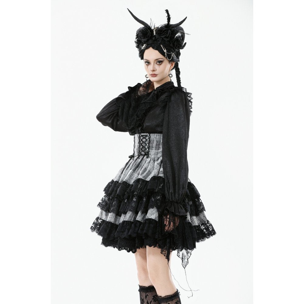 Dark in Love Hexa Layered Tartan Mini Skirt – Gothic Black Lace Punk
