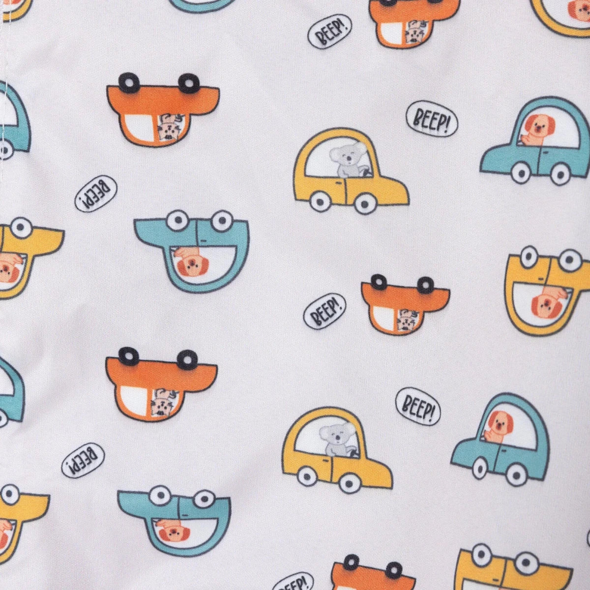 HelloBaby Boys Raincoat Car Print Zip Fastening Hooded Long Sleeve - Ecru Printed