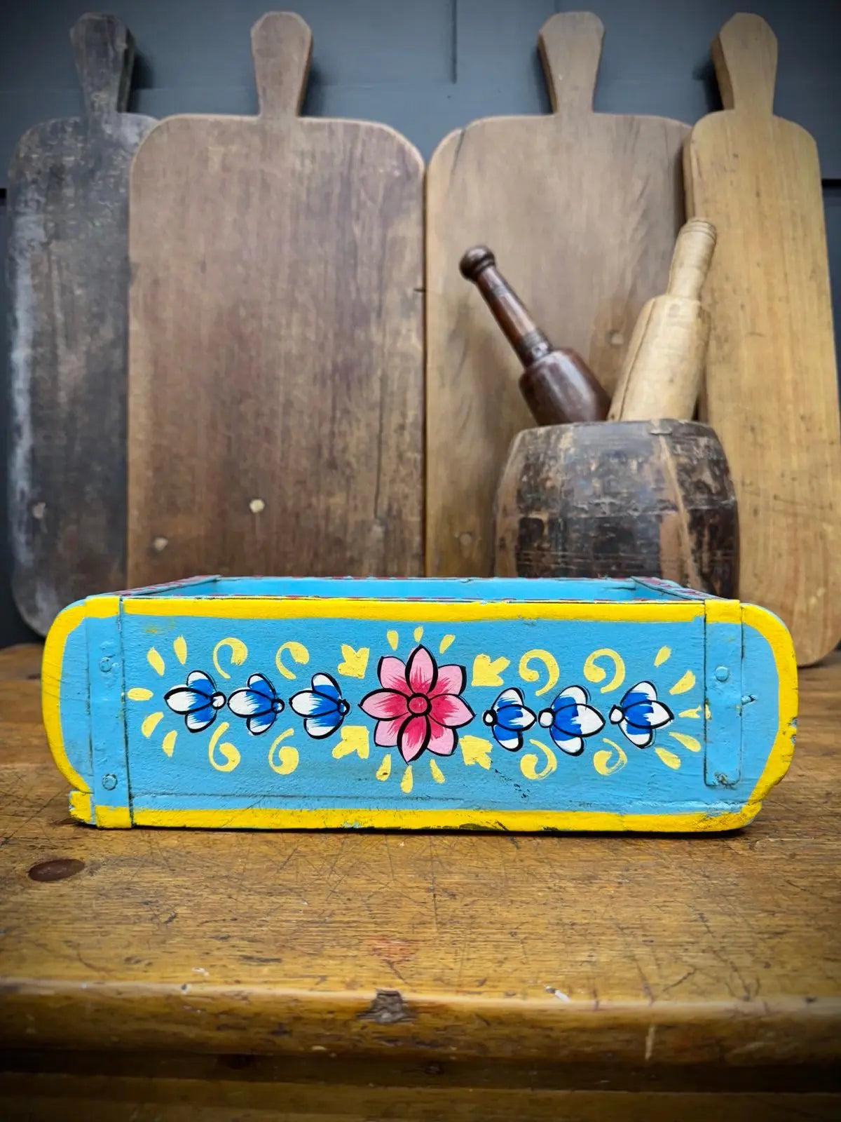 Rustic Warehouse Norfolk | Vintage Blue Wooden Brick Mould Planter