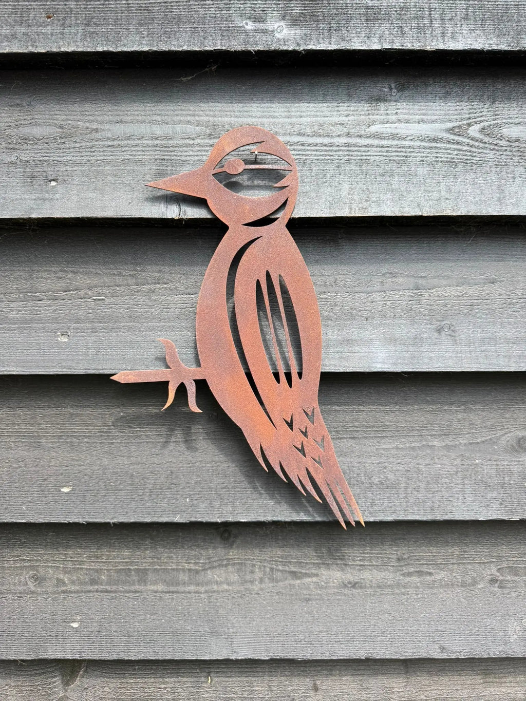 Rusty Metal Woodpecker Garden Decoration | Steel Outdoor Art by RWN