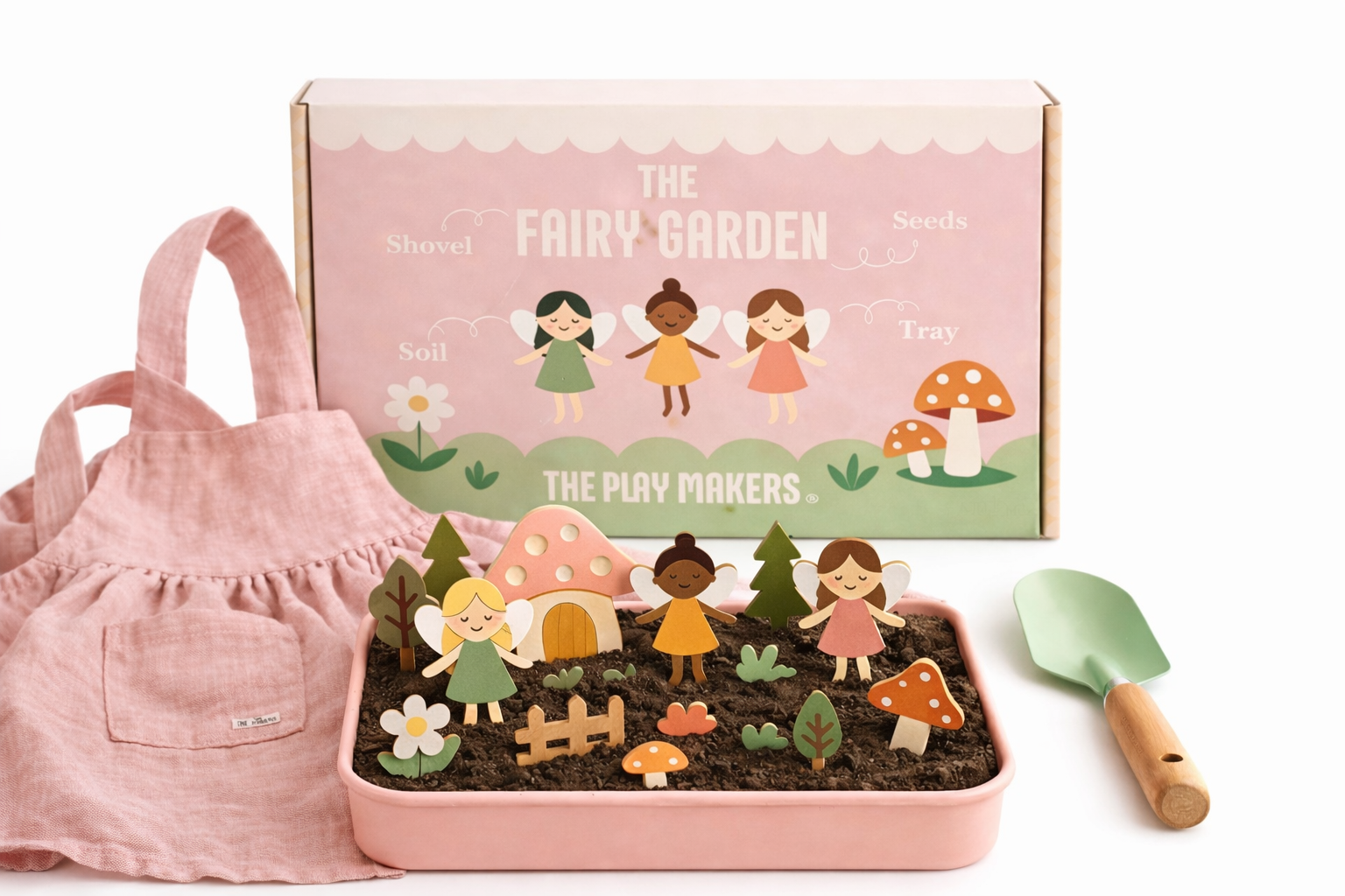 Fairy Garden Starter Kit (Apron,Tray, Shovel, Fairies, Soil & Seeds)