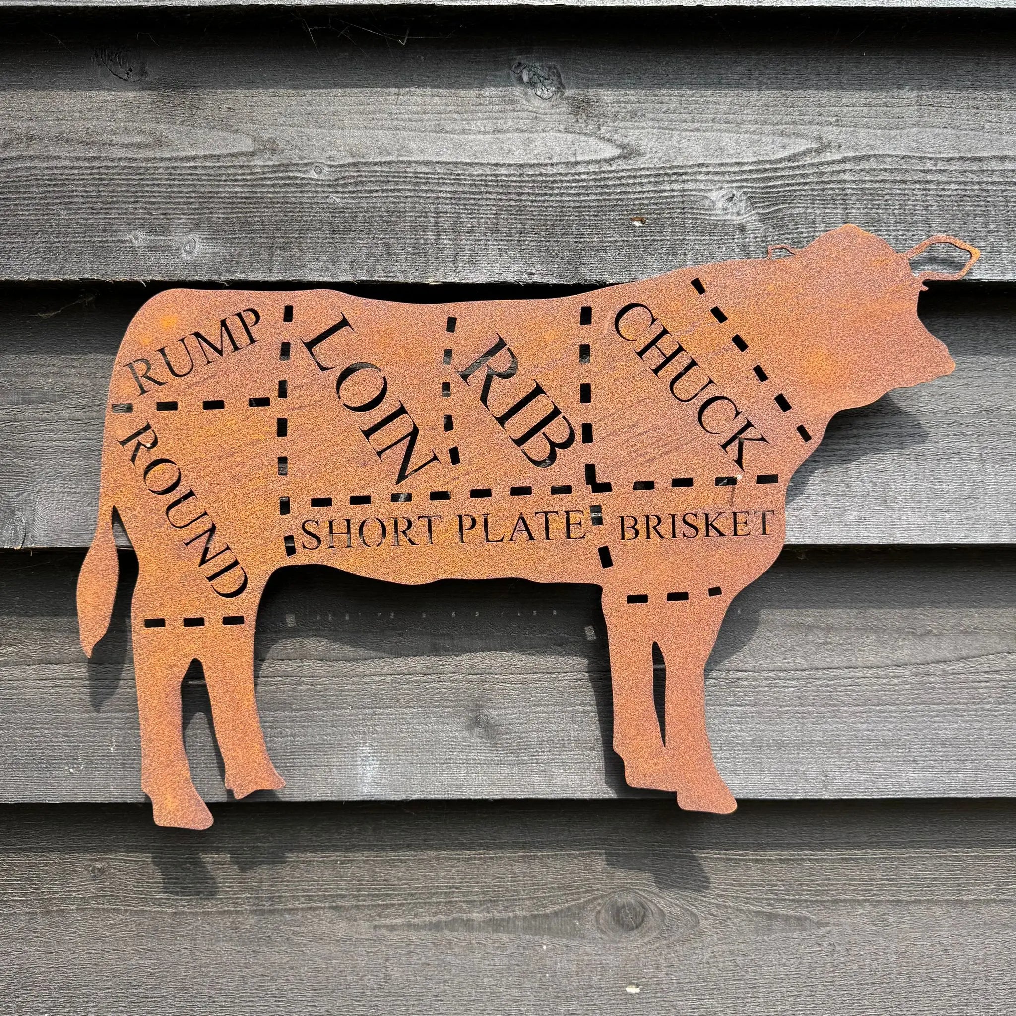 Rustic Warehouse Norfolk Metal Cow Wall Art – Steel Butcher Sign