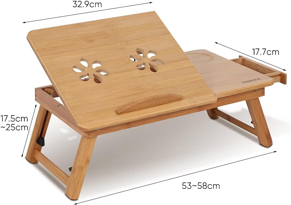 Ejoyous Bamboo Laptop Desk | Adjustable Bed Tray with Drawer & Vent
