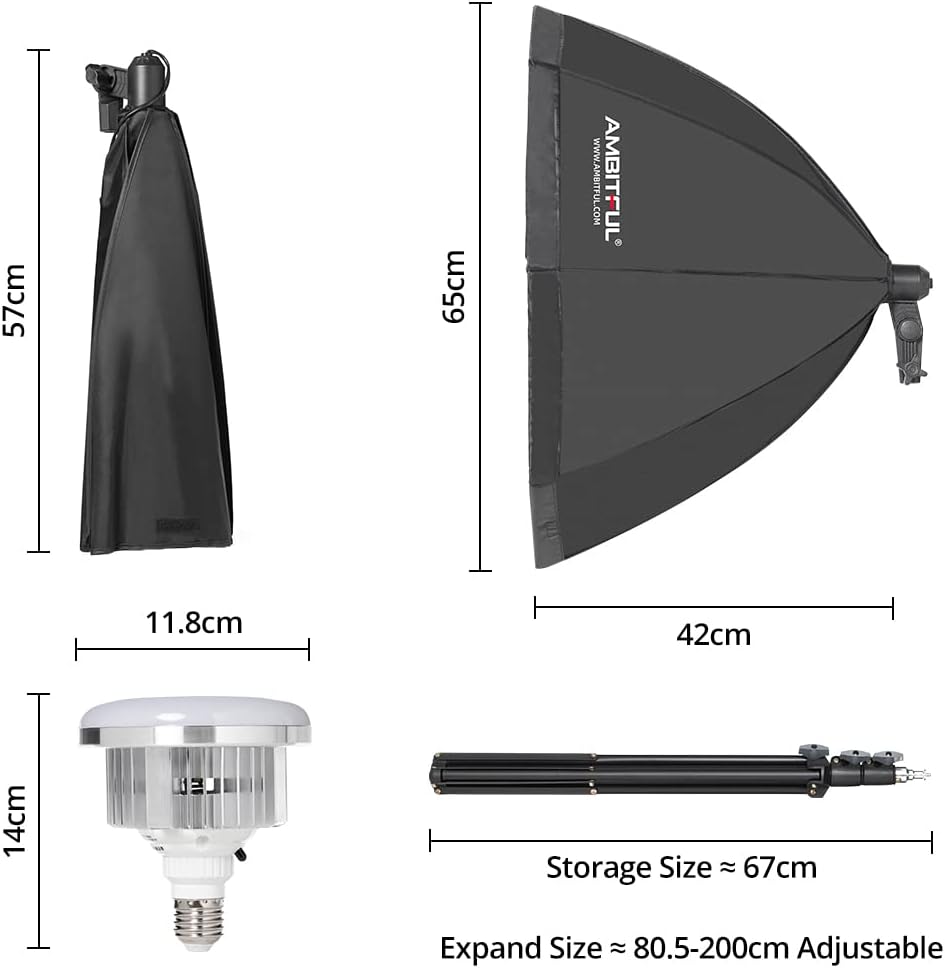 AMBITFUL 2-Pack 65cm Softbox Lighting Kit | 50W Bi-Color LED with Tripods