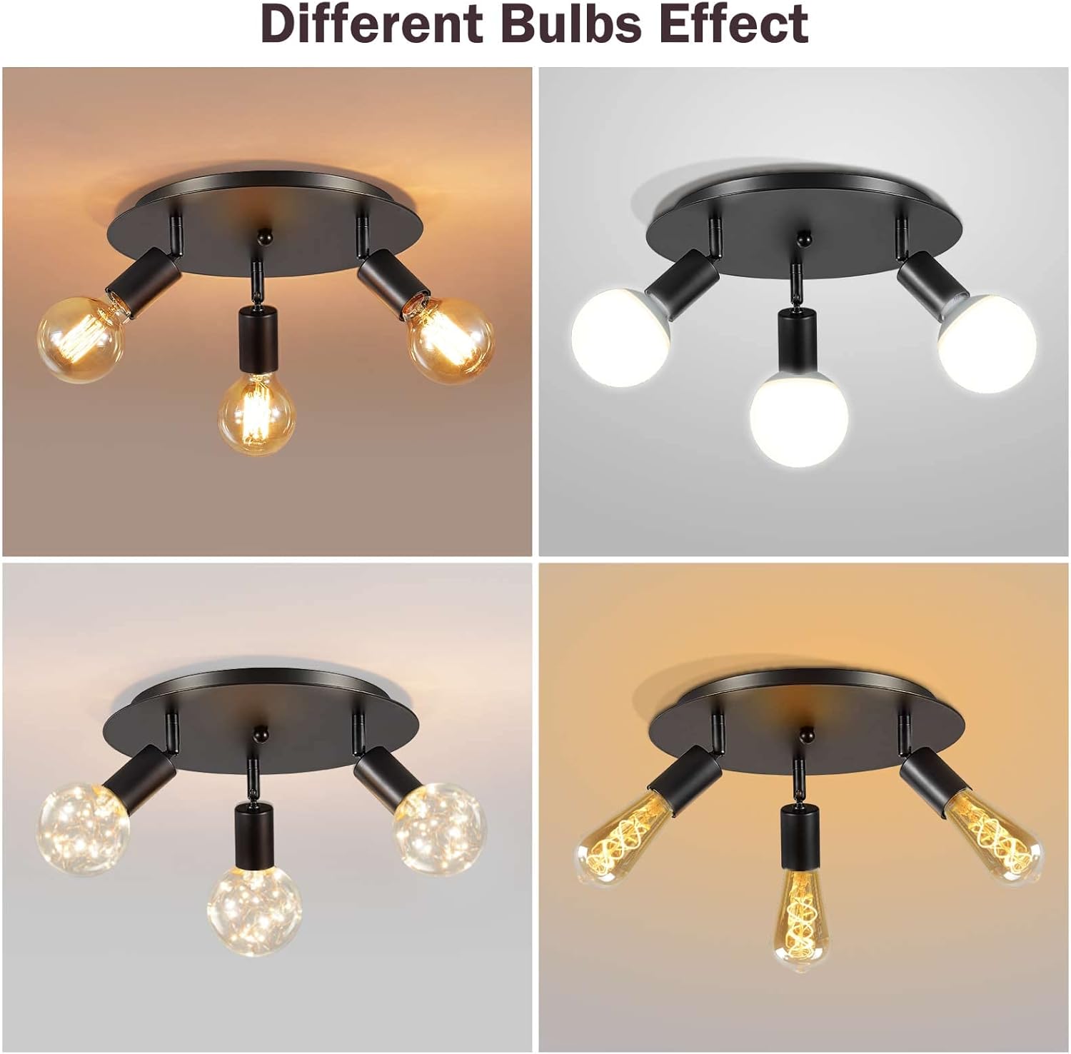 Lightsjoy 3-Way Rotatable Black Ceiling Spot Light | Vintage E27 Metal