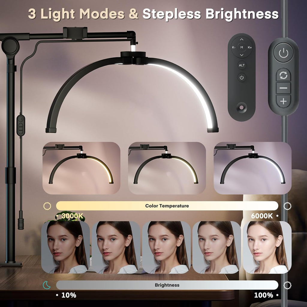 Lmaqfum 2-in-1 Half-Moon Lash Light - Foldable Floor & Desk Lamp