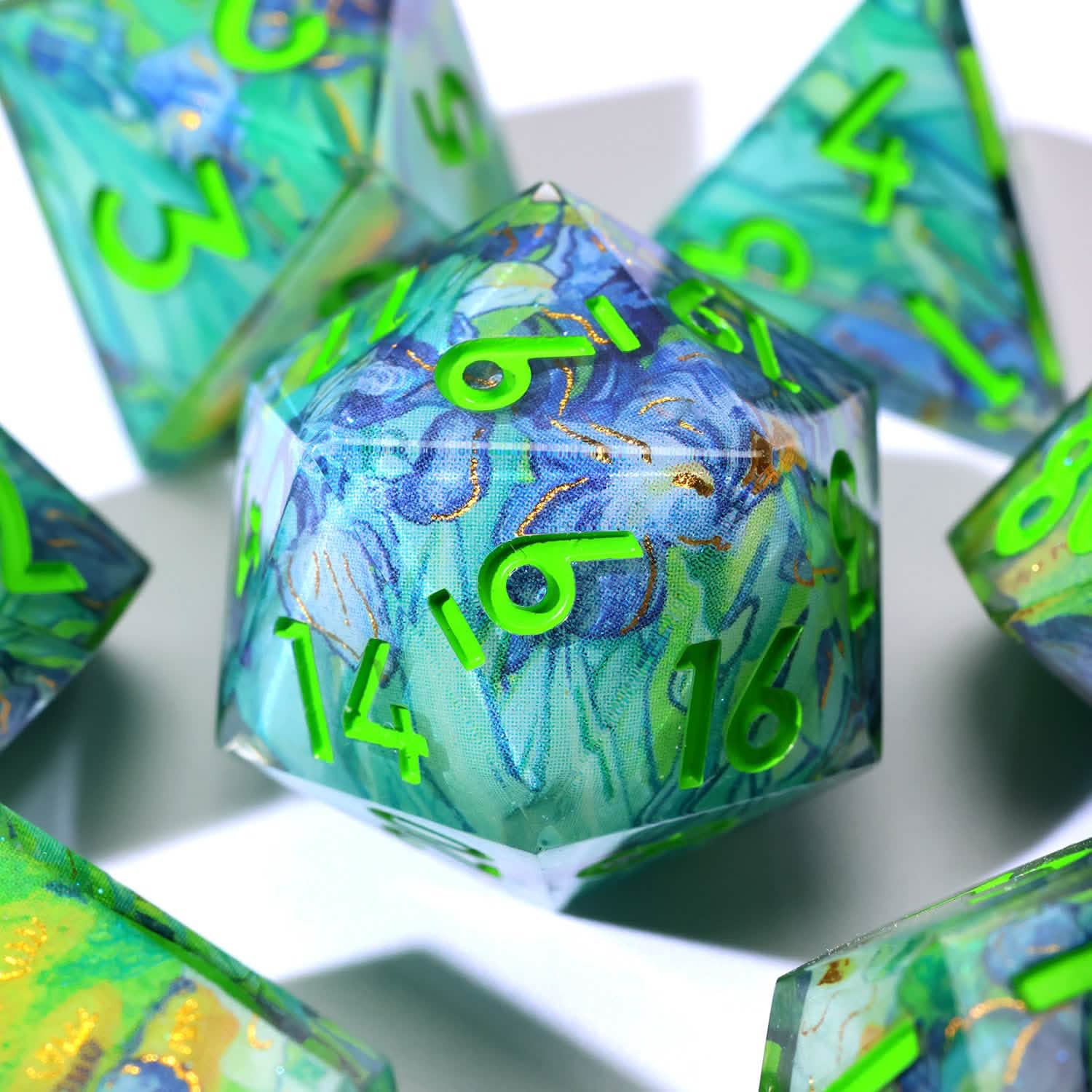 Bluemorn Grove | Sharp Edge Dice | Resin | 7 Piece Set