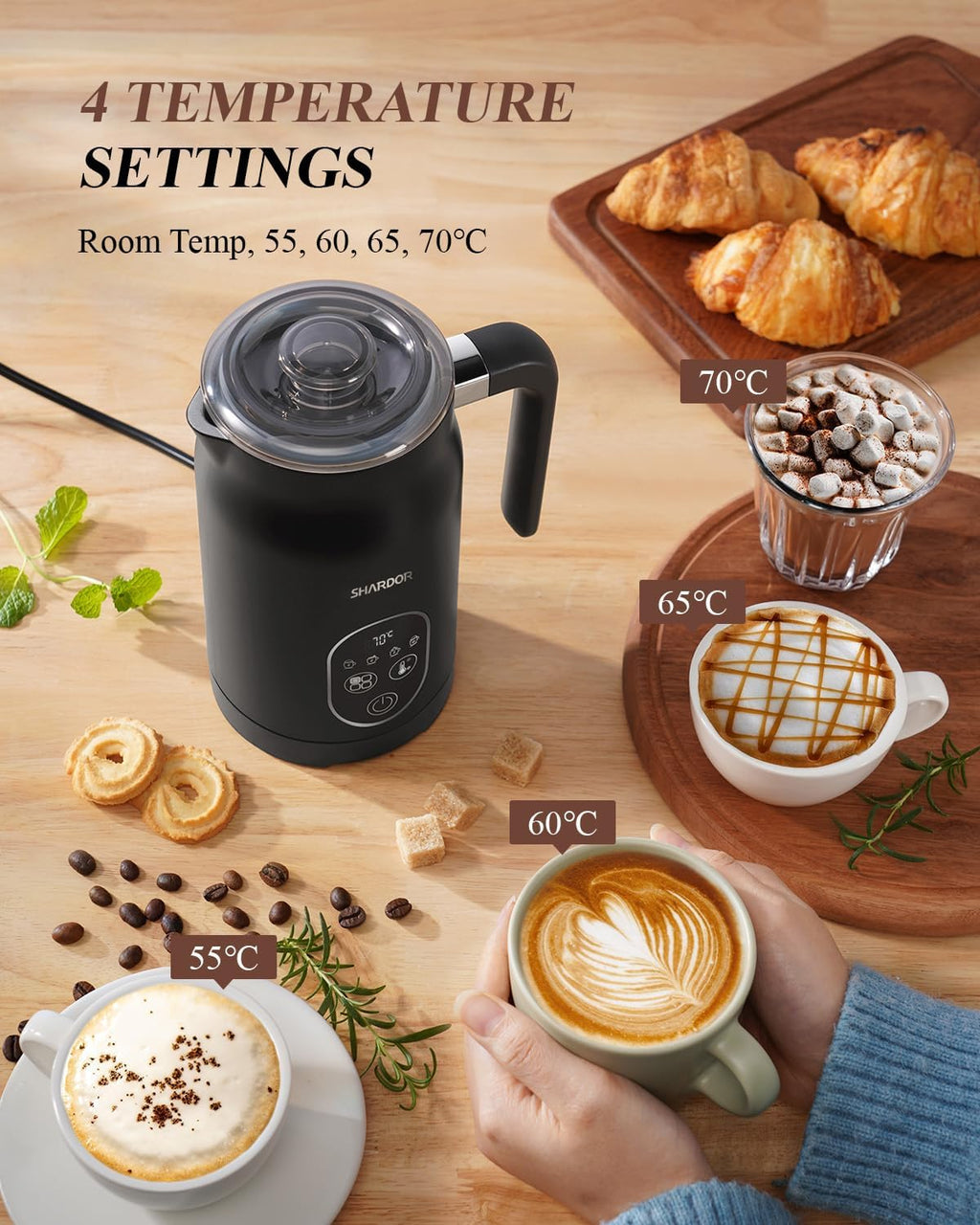 SHARDOR 4-in-1 Electric Milk Frother and Steamer with LED Display