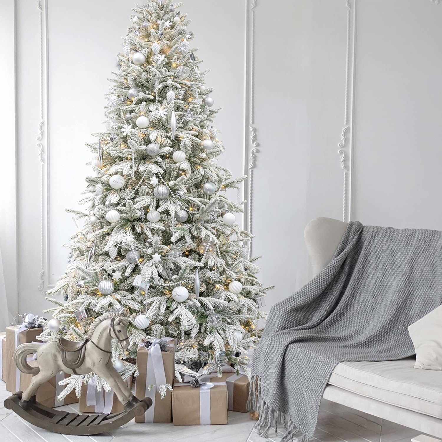 KI Store 6.5ft Snow Flocked Artificial Christmas Tree | Unlit Pine