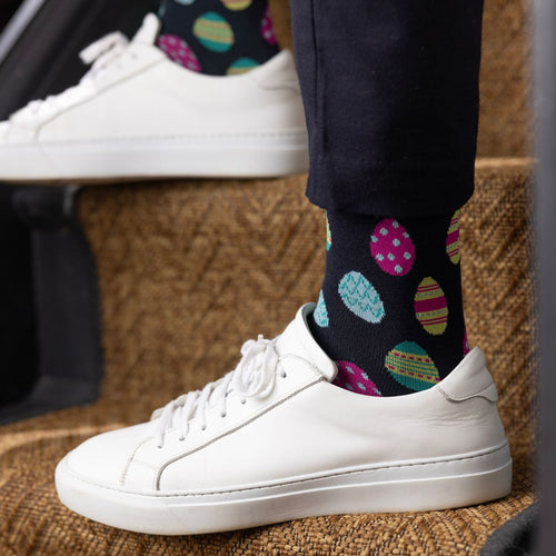 Swole Panda Easter Egg Bamboo Socks – Soft Navy Festive Novelty Socks