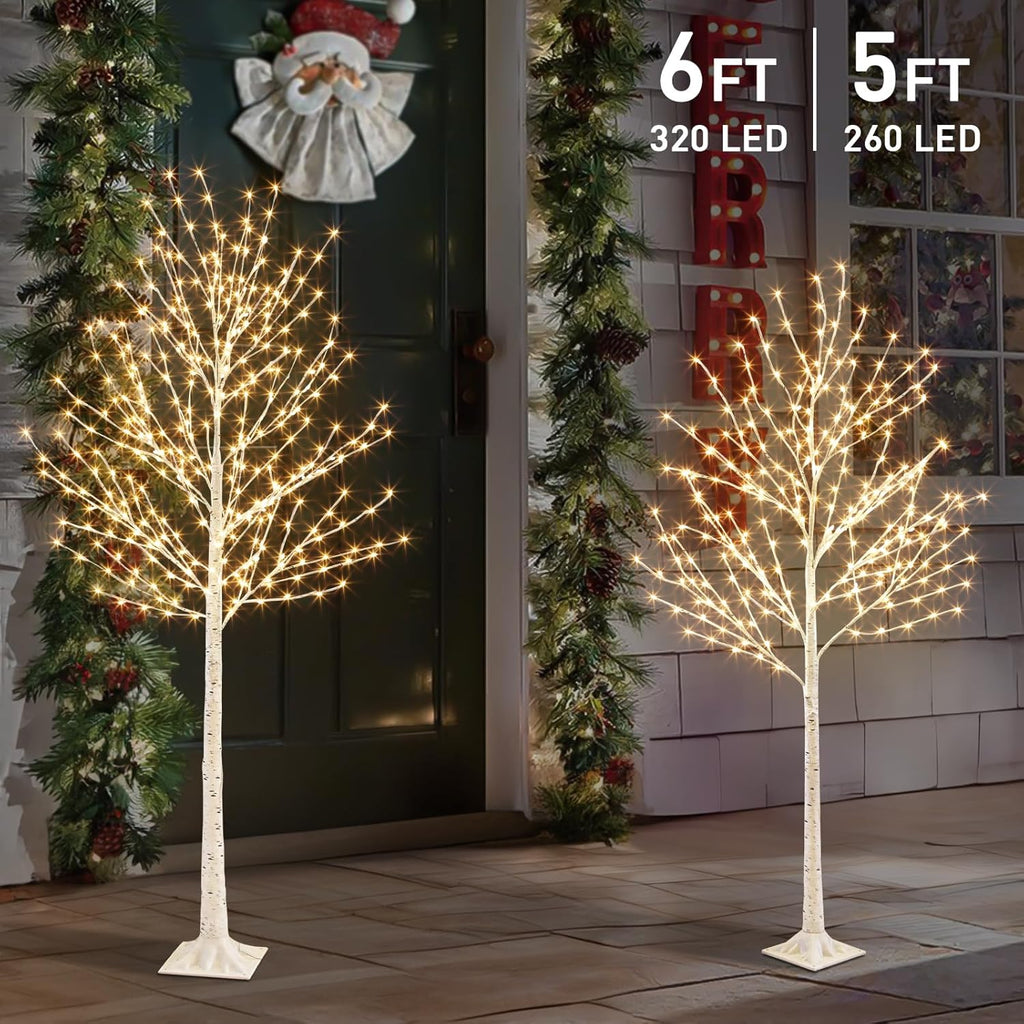 EAMBRITE Pre-Lit Birch Tree Set | 5FT & 6FT Dimmable White LED Twig Trees