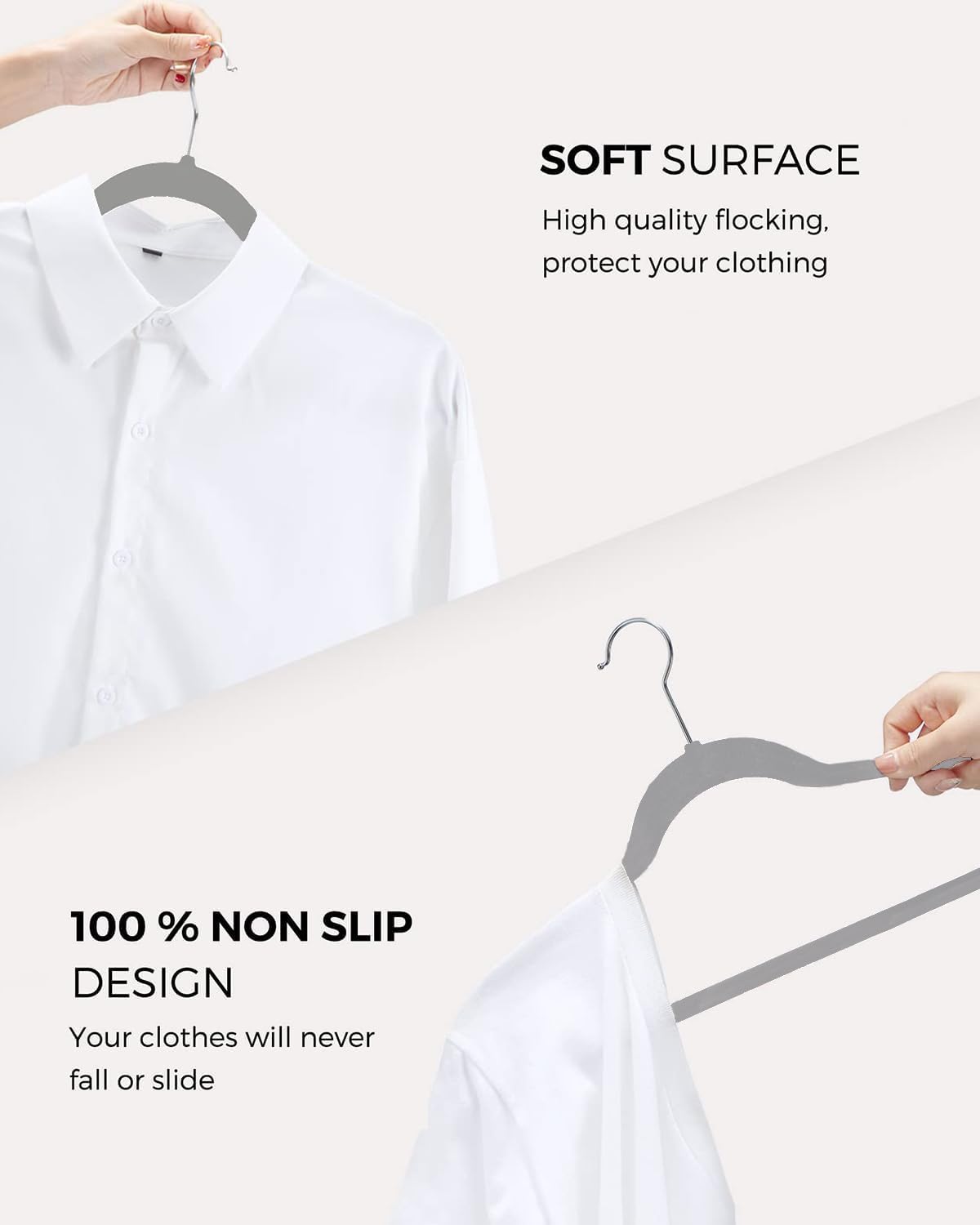 HOUSE DAY 60-Pack Grey Velvet Hangers – Non-Slip Space-Saving Design