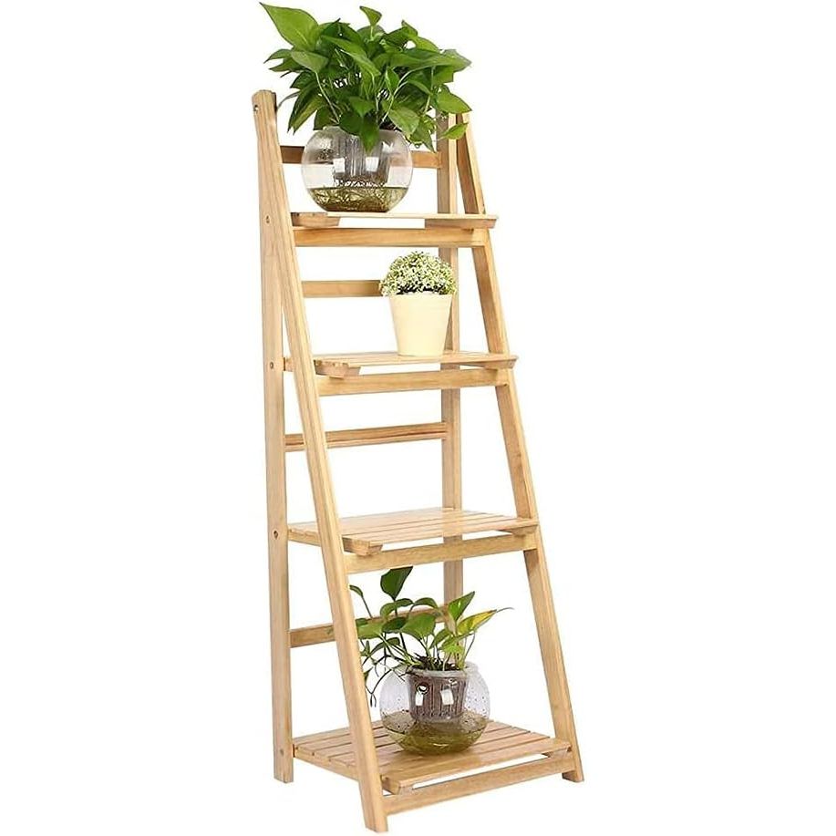Massive Discounts 4-Tier Wooden Ladder Plant Stand - Foldable Flower Shelf