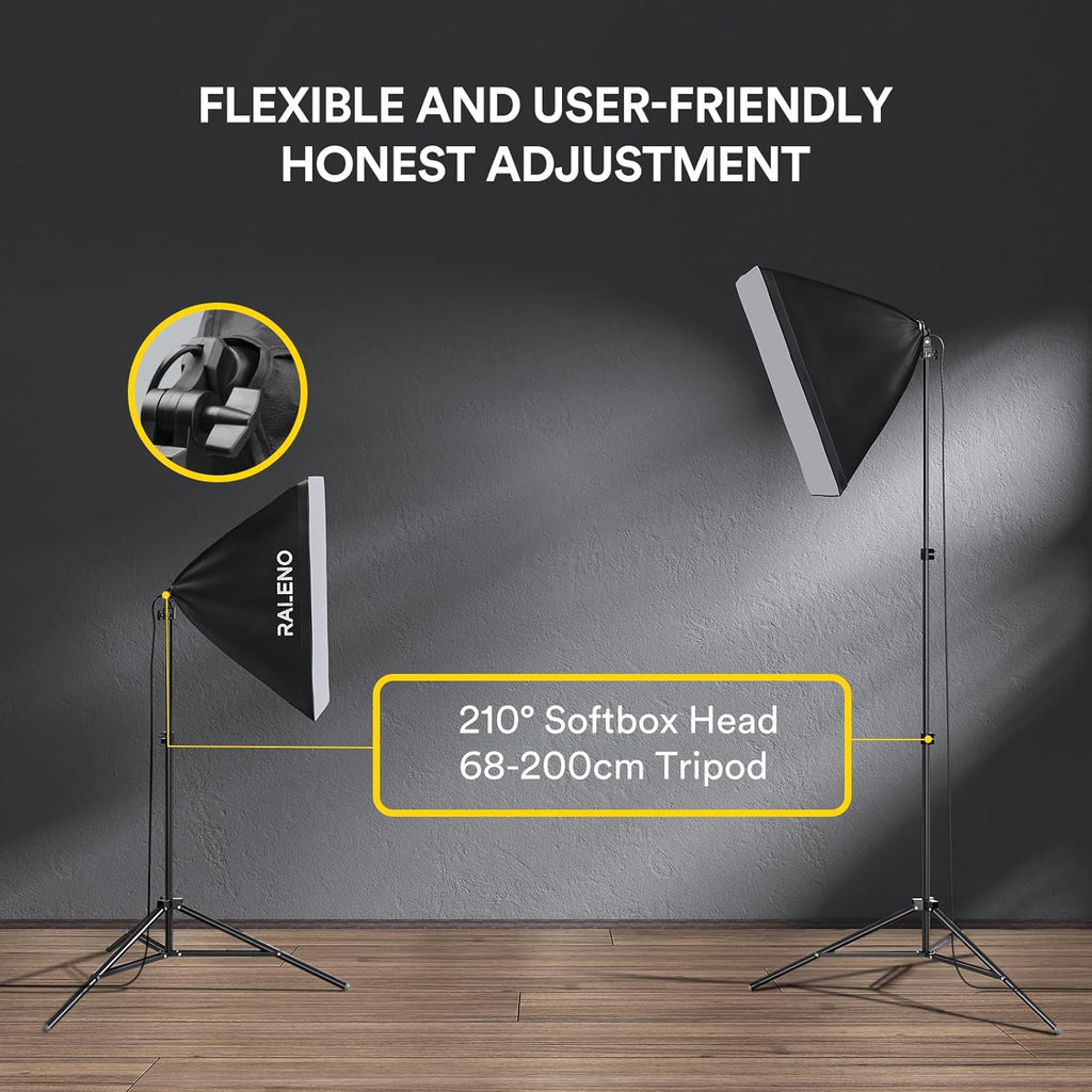 RALENO Softbox Lighting Kit | 2-Pack 50W LED 5500K Photography Studio Lights