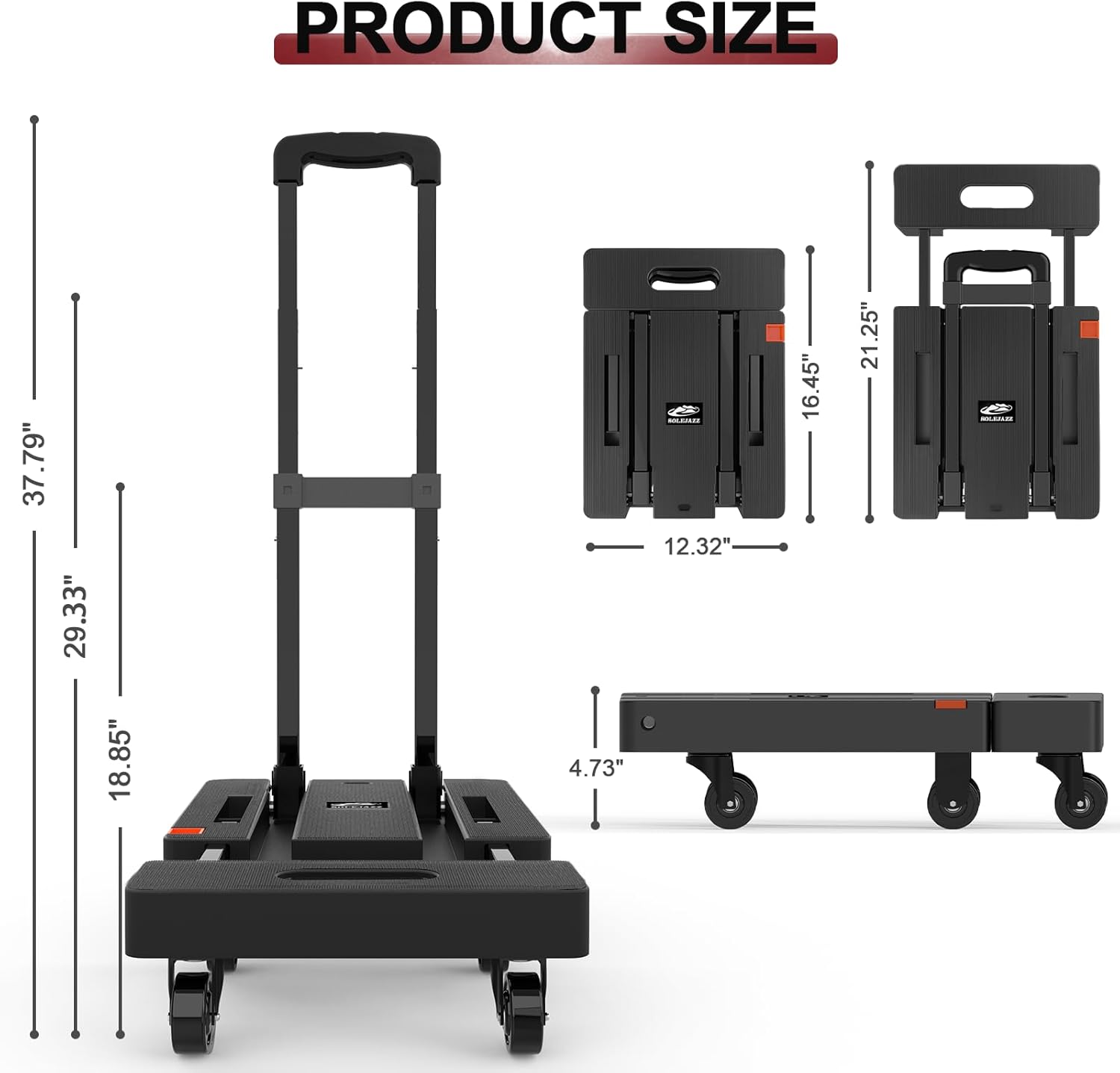 SOLEJAZZ Folding Hand Truck – 500lb Heavy Duty 6-Wheel Portable Dolly