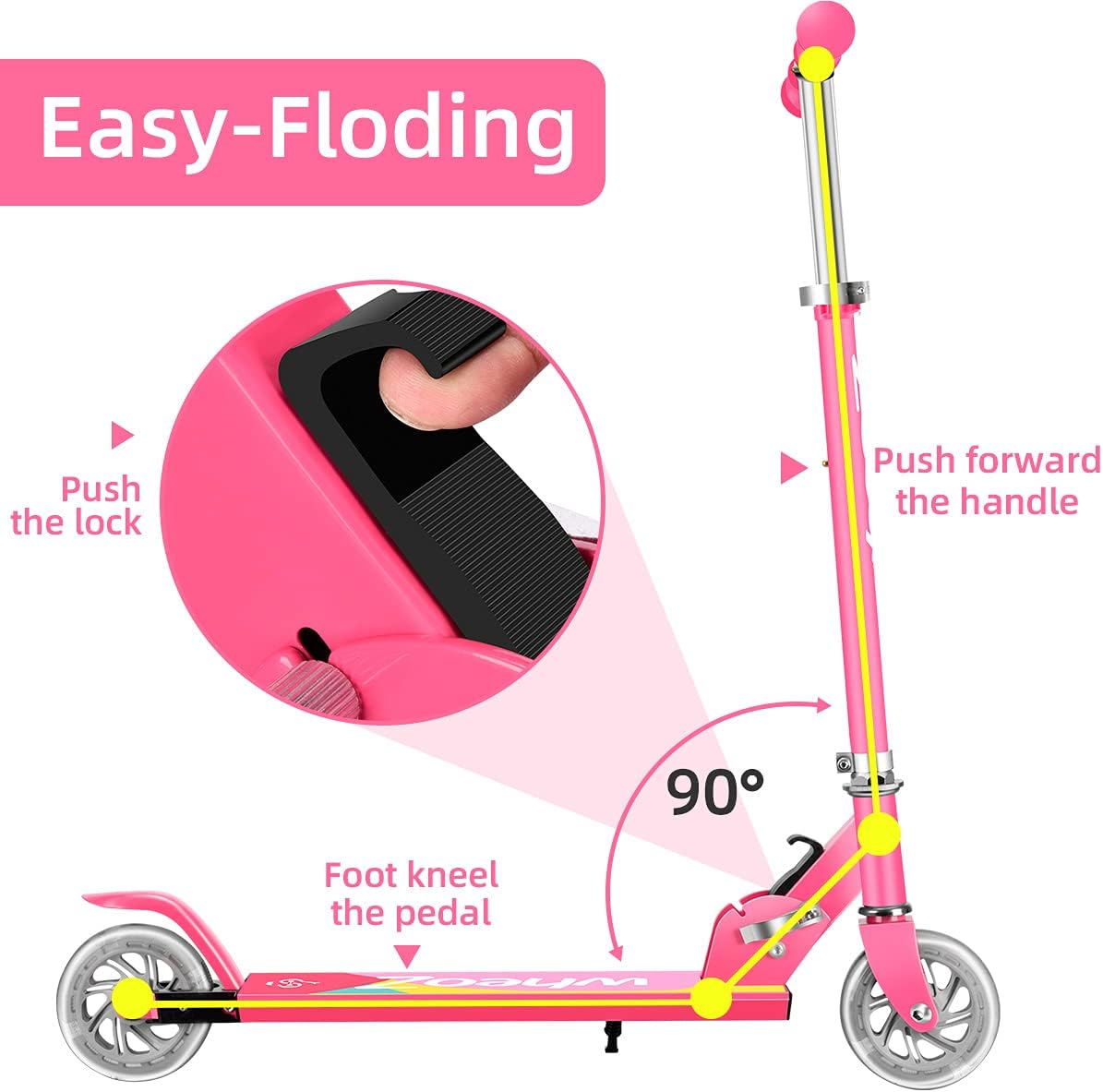 WheoZ Kids 2-Wheel Kick Scooter – Folding Design with LED Light Up Wheels