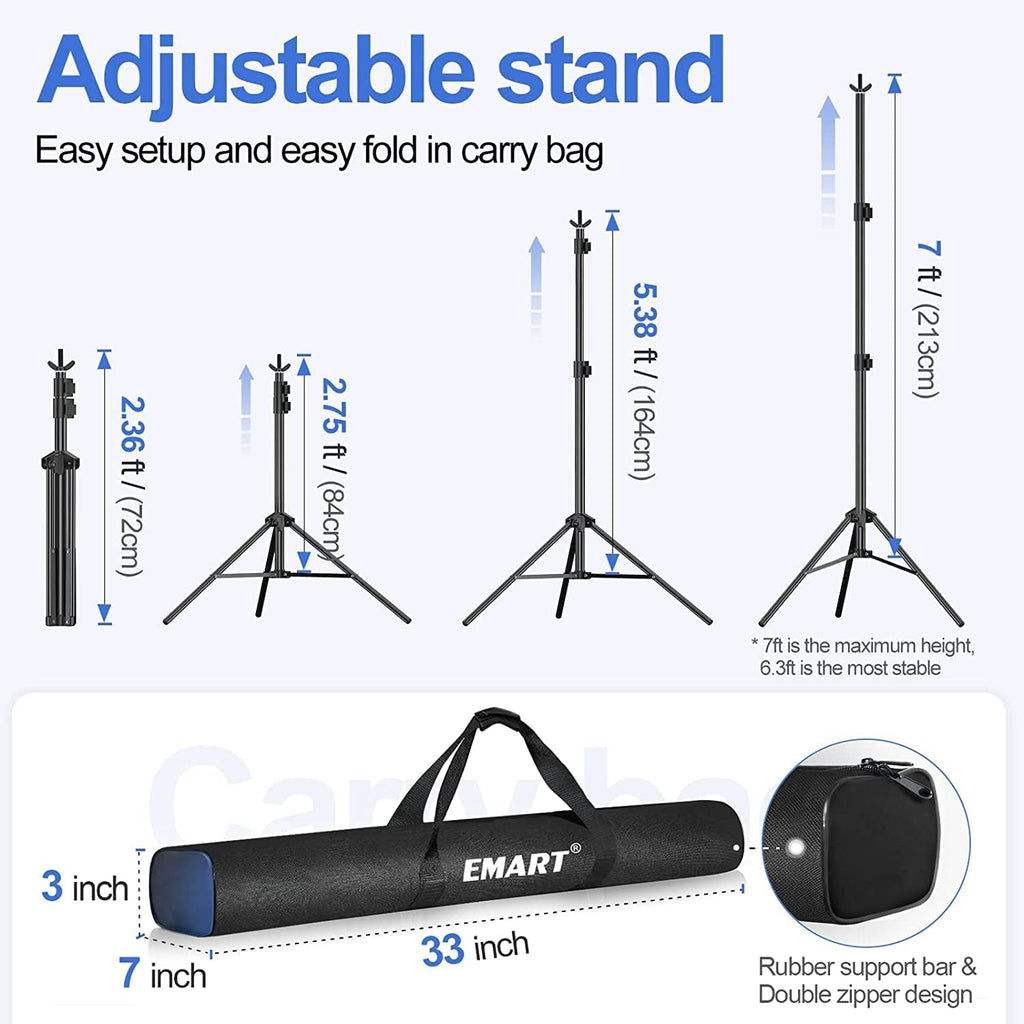 EMART 2x3m Backdrop Stand Kit | Retractable Crossbar & Tripod Stand