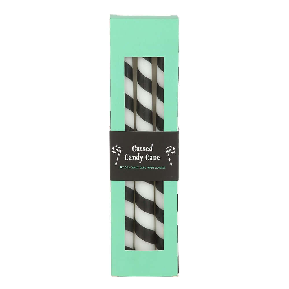 Kate's Clothing Black Candy Cane Taper Candles – Set of 3 Gothic Decor