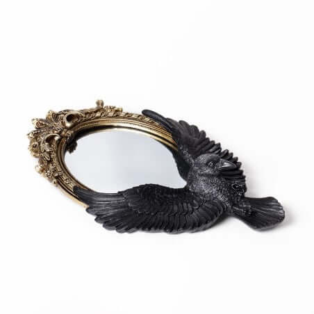 Alchemy Gothic Raven's Gaze Wall Mirror – Gold Baroque Bird Decor