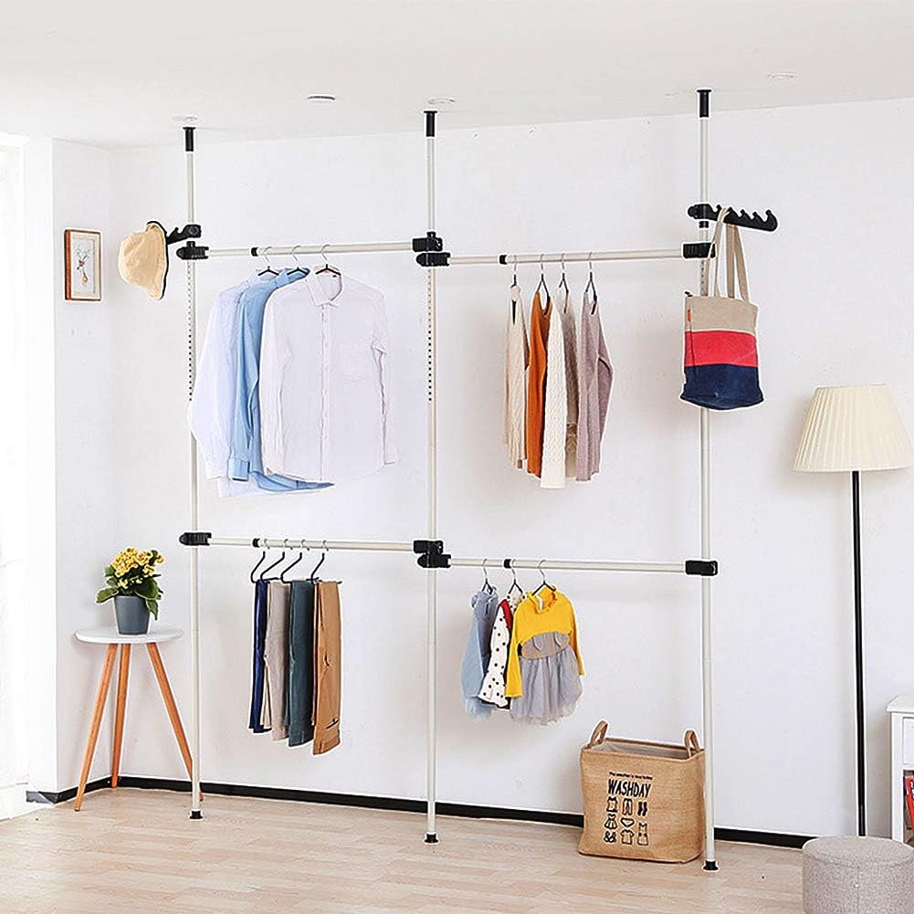 Cocoarm Telescopic Clothes Rail – Adjustable 3-Pole Wardrobe Organiser