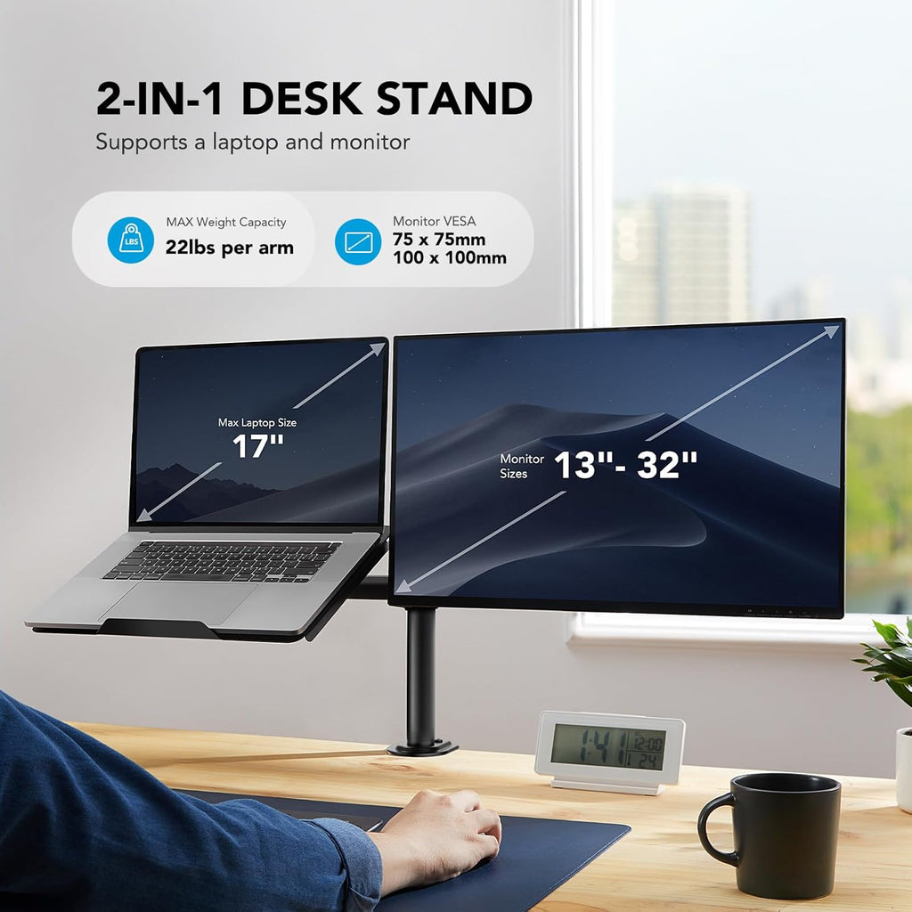 HUANUO Monitor Arm with Laptop Tray | 13–32" Screen & 17" Notebook Mount