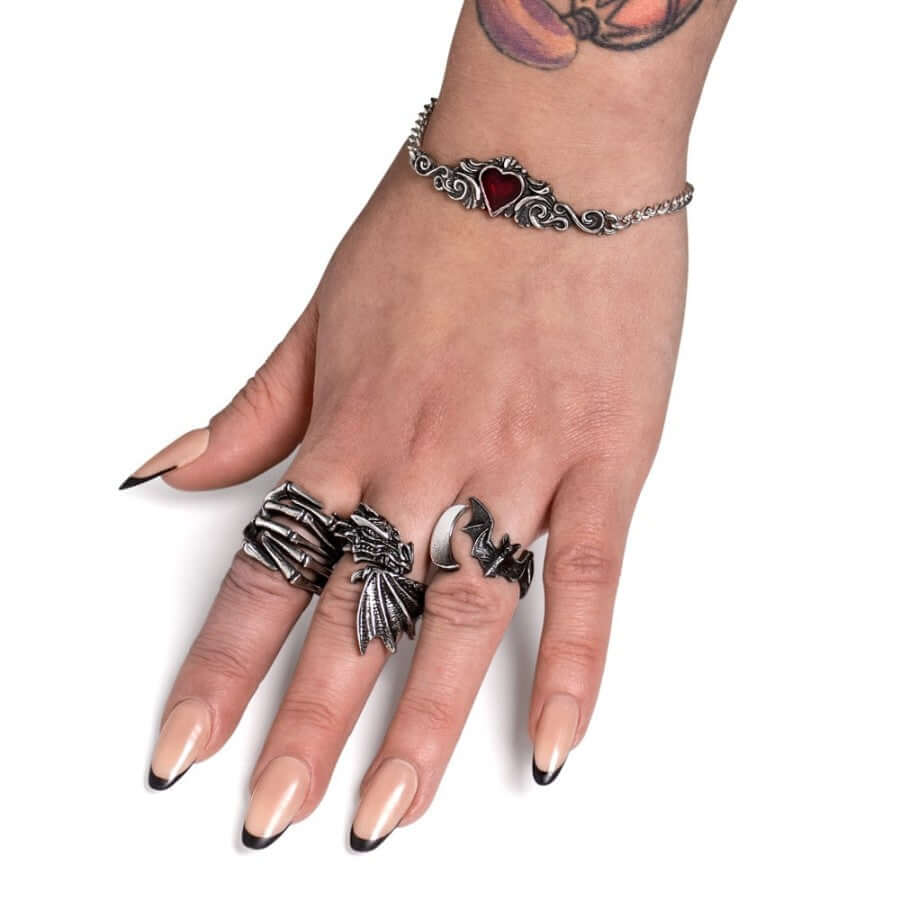 Alchemy Gothic Lunatious Ring | Antiqued Pewter Moon & Bat Jewelry