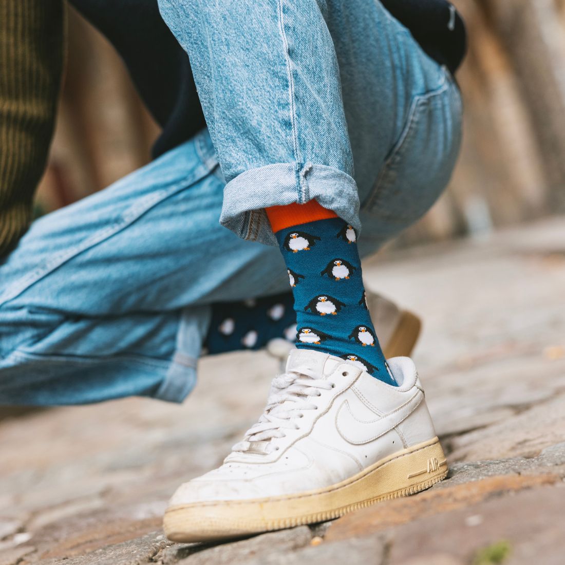 Bamboo Socks – Swole Panda Navy Blue Penguin Print Men's Socks