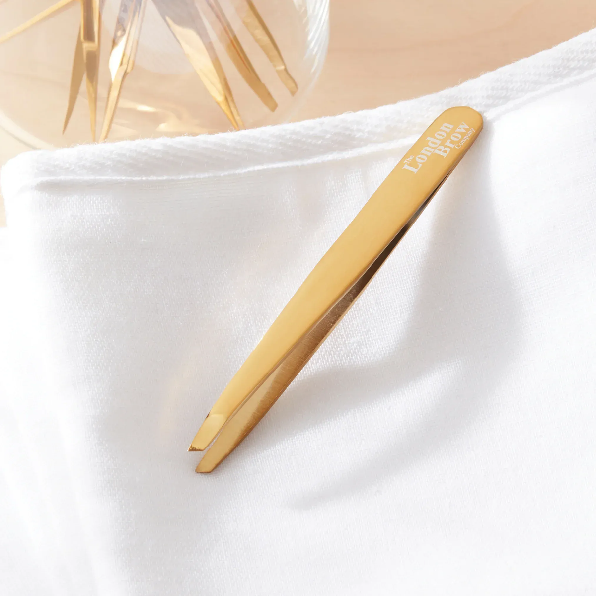 London Brow Gold Angled Tweezers – Professional Eyebrow Shaping Tool