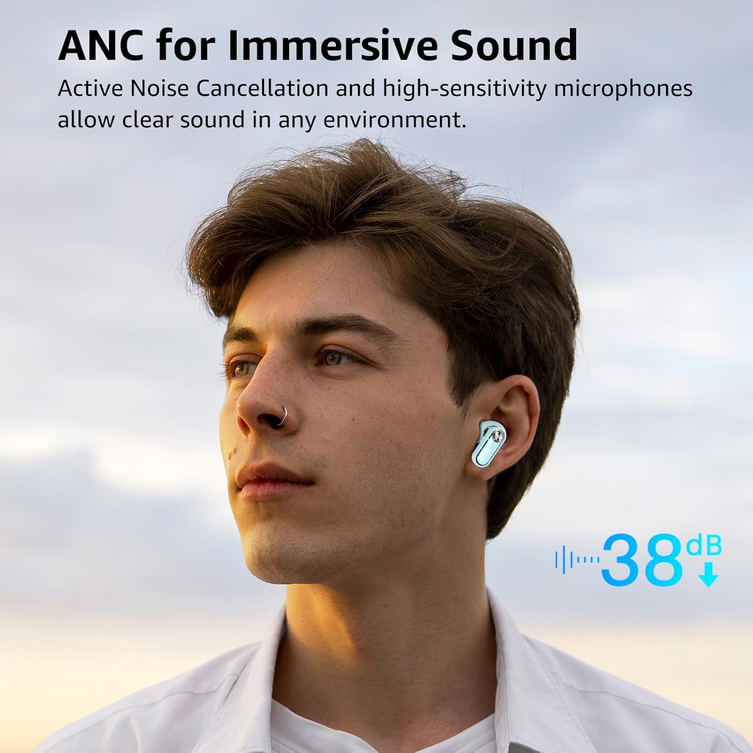 TOZO Crystal Pods Hybrid Active Noise Cancelling Wireless Earbuds - IPX5