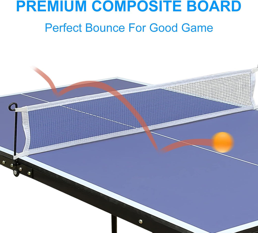 REXOUS Midsize Folding Ping Pong Table Set - 54" x 30" Portable Game Table