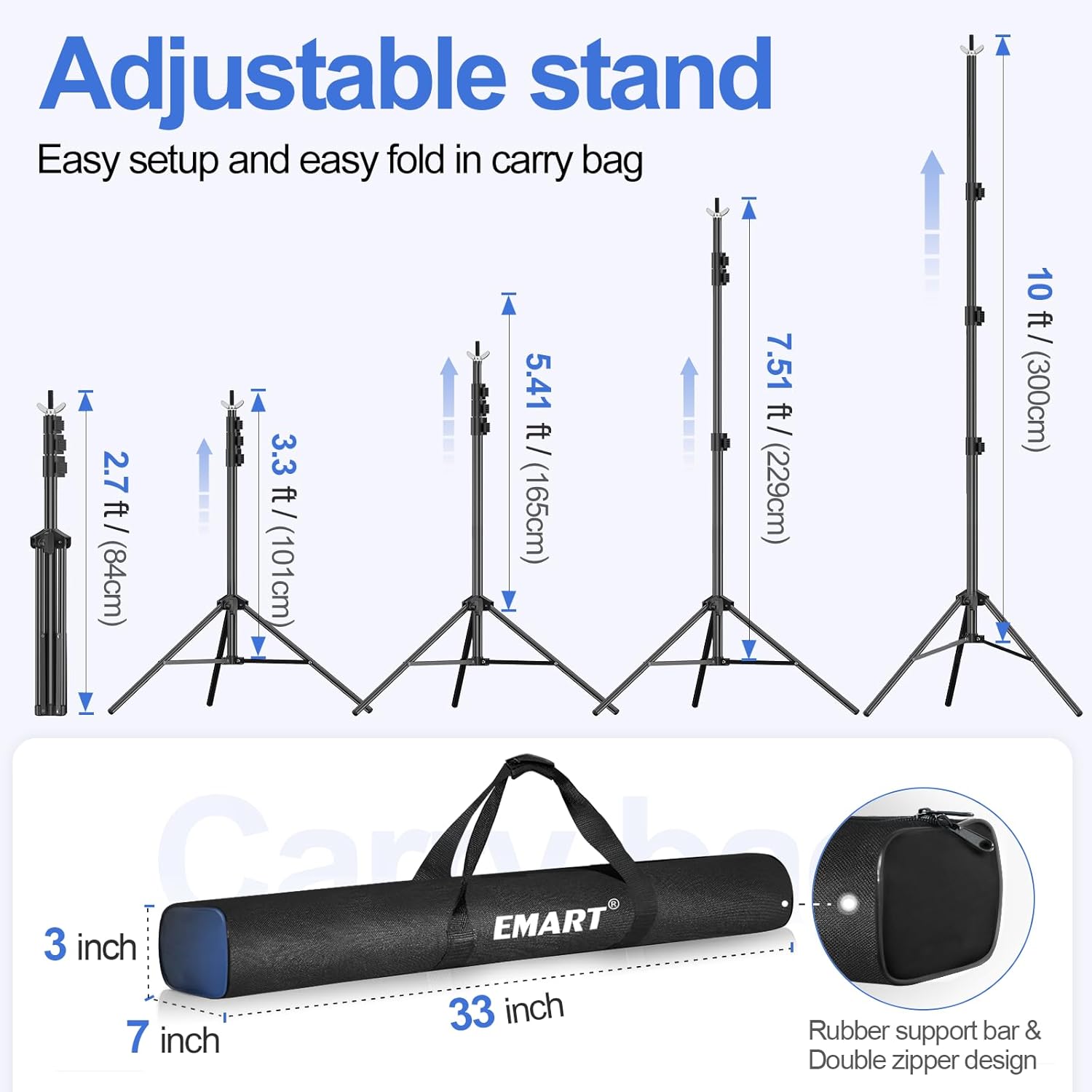 EMART 3x3m Backdrop Stand Kit - Adjustable Photo Studio Support with 8 Clamps