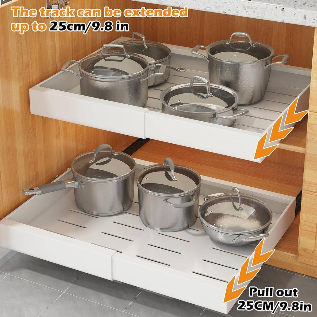 COVAODQ Pull-Out Cabinet Organizer | Adjustable 12-20in Metal Drawer 2-Pack