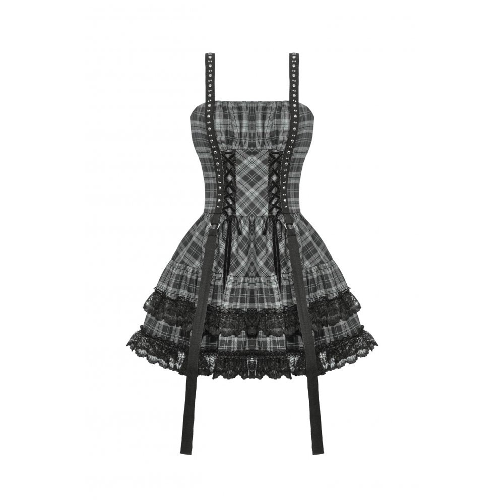 Dark in Love Ida Grey Tartan Punk Dress | Studded Gothic Lolita Style